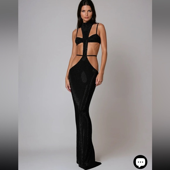 Mew Mews Dresses & Skirts - Mew Mews Rhinestone Cutout Maxi Dress